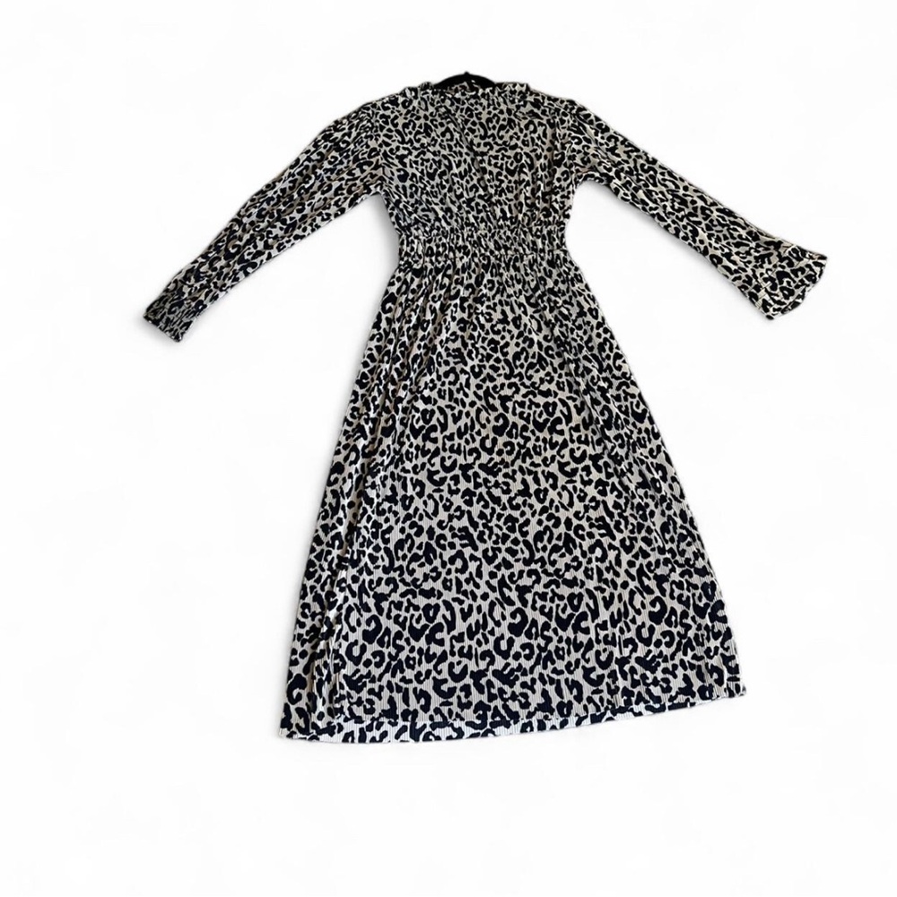 Zara mock neck leopard cheetah long sleeve accordion maxi dress S